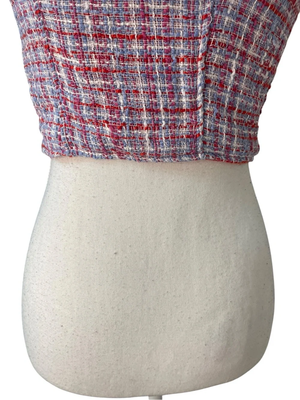 Zara Tweed Corset Crop Top with Pearl Straps Red Blue